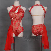 Latin dance dress costume pole dance performance suit adult red backless sexy lace custom dance dress