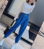 Autumn 2021 new female tide high waist hanging casual tie pants suit pants Net red pants look thin and versatile