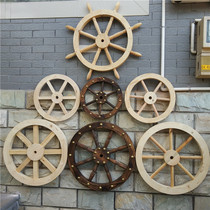 Original wood color retro wood wheels solid wood pendant wall background decorations carbonized wood wheels square file wooden wheels