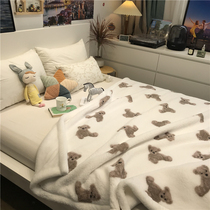 ins coral velvet blanket nap blanket double A- faced lamb cashmere B- side Teddy velvet sofa cover blanket Korean bear