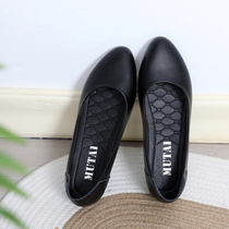 Work shoes womens black flat leather shoes stewardess hotel work shoes summer soft bottom shallow mouth professional tooling interview single shoes