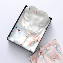 2021 New Ice Silk pajamas womens summer silk short sleeve sweet two-piece high-grade home clothing summer