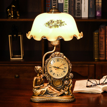 European desk lamp bedroom bedside creative American retro warm home living room study dimmable clock bedside lamp