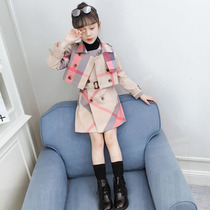 Childrens clothing spring and autumn 2021 new girls  foreign style suit Korean version of the big boy little girl windbreaker two-piece skirt