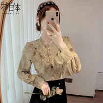 Plus velvet thick lace base shirt womens autumn and winter clothing 2021 New burst womens interior long sleeve top fashion