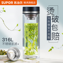 Supor glass water Cup double-layer mens high-end portable summer tea cup for personal use