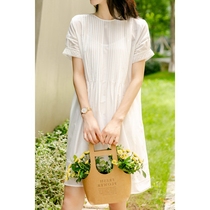  Japanese silk hollow round neck dress 2021 summer new small white cotton loose thin fairy skirt