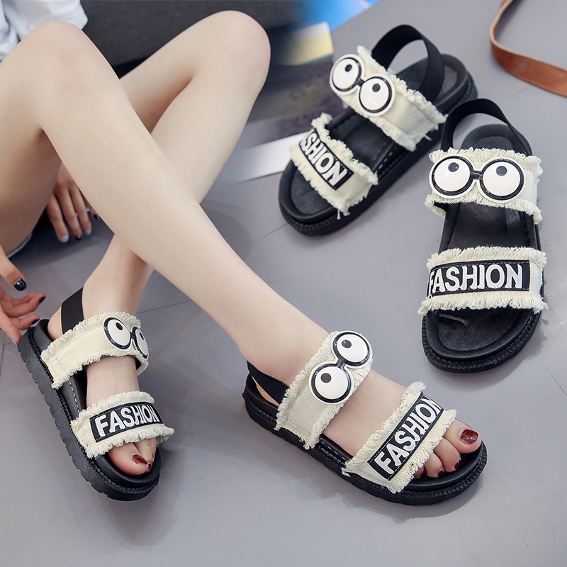 2018 new sandals female summer Korean fashion students flat fairy shoes simple wild beach women's shoes