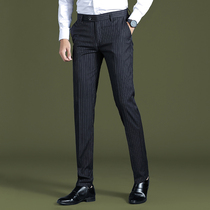 GM trendy draping pants mens spring and autumn business casual trousers striped slim straight mens suit pants