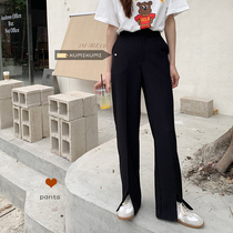  High waist hanging black suit pants womens summer split straight pants thin all-match loose casual pants trousers pants