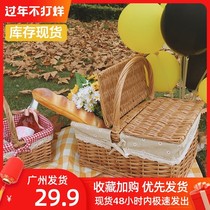  Spring outing outdoor picnic basket ins rattan Japanese-style pastoral handmade fruit gift bread wicker basket with lid