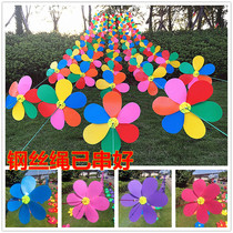 Windmill string outdoor flower waterproof rotating petals color solid color kindergarten finished six-leaf windmill decorative hanging string