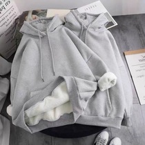 Maternity clothes autumn and winter Korean version of the long hooded sweater large loose top tide mom fashion models plus velvet thickened