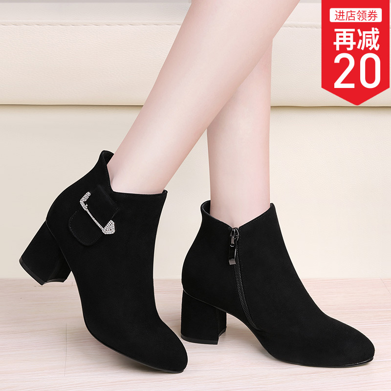 Mid-heel Short-barrel Martin Boots Female Autumn 2018 New Boots British Style Fashion Slender-heeled Shoes Trendy Women's Shoes