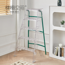 Home transparent folding ladder Nordic acrylic herringbone ladder multifunctional ladder indoor small family portable three-step ladder