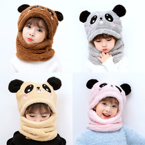 Childrens hats autumn and winter boys and girls ear protection baby hat collar one-piece cap cute bear cap cotton cap