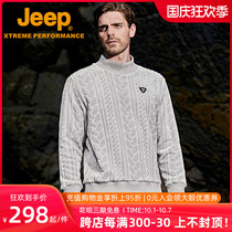 Jeep Jeep solid color casual clothes outdoor windproof warm fleece men plus velvet jacquard breathable sweater anti-Pilling