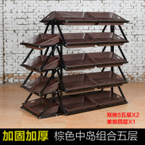 Supermarket fruit shelf display rack multifunctional fruit shelf vegetable shelf steel wood frame fruit shop wooden