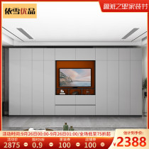 Modern wardrobe TV cabinet integrated background wall Nordic bedroom solid wood wardrobe multifunctional master bedroom combination cabinet customization