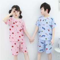 Childrens pajamas summer boys and girls cotton silk boys cotton silk thin short-sleeved baby air-conditioned home clothes girls