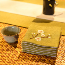 Embroidered plum coaster fabric insulation pad absorbent tea ceremony Chinese style Zen Chinese style Japanese Kung Fu tea