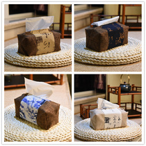 Chinese fabric towel set napkin tissue box drawing paper box cotton linen Japanese car tissue bag storage bag retro