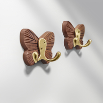 Solid wood porch adhesive hook into creative butterfly walnut real copper sticky hook coat hook home after door hook