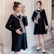 Autumn Winter New Big Code Gestation Maternity Dress Splicing Fake Two Fashion Shawl Pregnant Woman Loose Sweatshirt Dress Dress Woman Dress