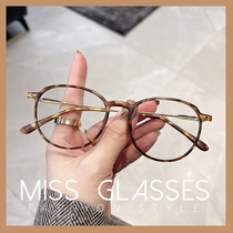 Plain frosted tortoiseshell mirror frame womens retro light TR can be equipped with myopia anti-blue radiation Korean version of tide round frame glasses