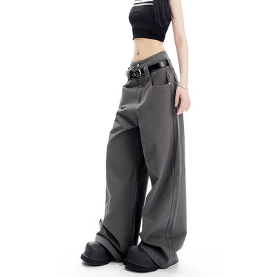 taobao agent APEA relaxation, neutral two -waist casual trousers female summer design sensation, loose wide -leg wild pants j