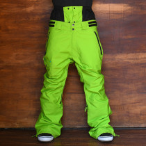 Japanese trend ski pants water Green mens high waist low crotch pants fan eye-catching bright color waterproof 20K do not crash shirt