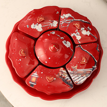National Chaofeng Forbidden City Snow Red Fruit Plate Chinese New Year Spring Festival Rotating Fruit Disc Wedding Candy Box Creative Nuts Storage