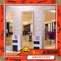 Barber shop mirror cabinet integrated single-sided wall-mounted hairdressing mirror hair salon wall mirror table tide style simple