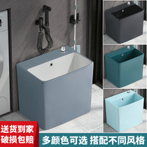 Household Nordic gray ceramic washing mop pool Balcony double drive mop pool bathroom color glaze floor-to-ceiling mop basin