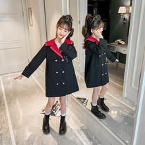 Girls autumn coat 2021 new foreign atmosphere childrens clothing college style spring and autumn fashionable long windbreaker