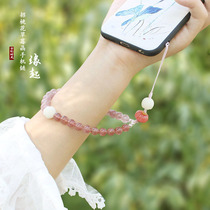 Mobile phone chain recruit peach blossom strawberry Crystal mobile phone lanyard Bodhi detachable wrist rope personality creative retro literary woman