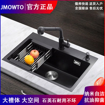 JMOWTO quartz stone sink black wash basin granite large single tank kitchen thickened table basin nano sink