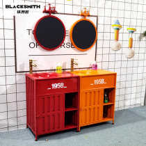 LOFT American retro wrought iron industrial wind bar creative floor sink toilet container column Basin