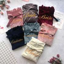 Hand gift bridesmaid Bride wedding Golden Velvet Morning gown women autumn and winter wedding morning running robe sister group pajamas