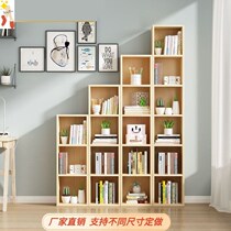 Full solid wood bookshelf floor small bookcase log pine student childrens shelf side corner narrow slit unit lattice cabinet