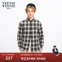 TeenieWeenie Bear Mens Long Sleeve Shirt Autumn Fashion Vintage Plaid Lapel Mens Shirt Xinjiang Cotton