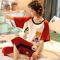 5XL pajamas womens summer thin cotton short-sleeved three-point pants summer extra large size fat sister 200 kg home service suit