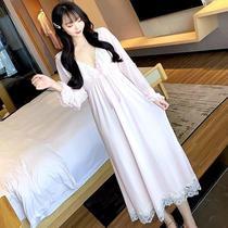 Princess style spring and autumn night dress female long-sleeved long section to ankle pregnant women sexy fairy court style pajamas home clothes