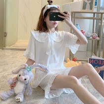 Ice silk pajamas female spring and summer princess style white short-sleeved 2021 new silk thin suit home clothes