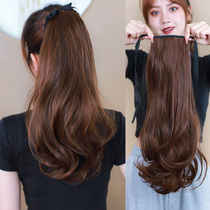 Fake Ponytail simulation hair net Red High Ponytail wig Ponytail Strap-style curls grow in waves Ultra-light summer