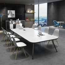 White conference table long table and chair combination simple modern rectangular office small stitching negotiation table 6 10 people