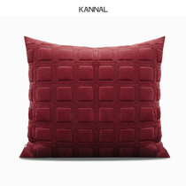 "Building Red" Light Luxury Wine Red Square Stereo Quilting New Chinese Pillow Model Room Sales Office Villa Square Pillow
