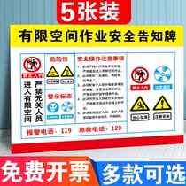 Limited Space Safety Notice Board Limited Space Operation Warning Board Identification Board Warning Sign Occupational Hazard Notice Card Warning Cold Storage Closed Risk Notice Operation Rules Sticker Customization