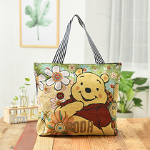 Canvas bag female summer niche cartoon embroidery simple shopping eco bag buy food to work commuter portable shoulder bag bag