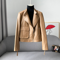 2022 early spring new short Haining leather women's motorcycle wind sheep leather jacket small coat explosions
